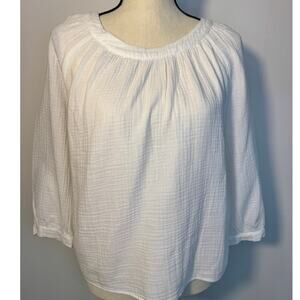 Madewell Softspun Ivory 3/4 Gauze Button Back Blouse Boho Peasant Top Size M NWT